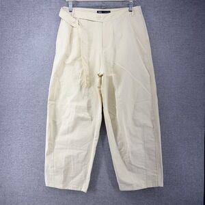 Zara Barrel Leg Relaxed Pants Women Size Medium Light Yellow Belted